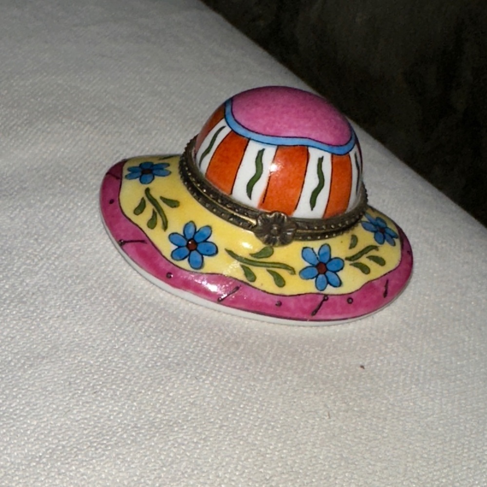 Limoges Pink and Yellow Floral Hat Brooch